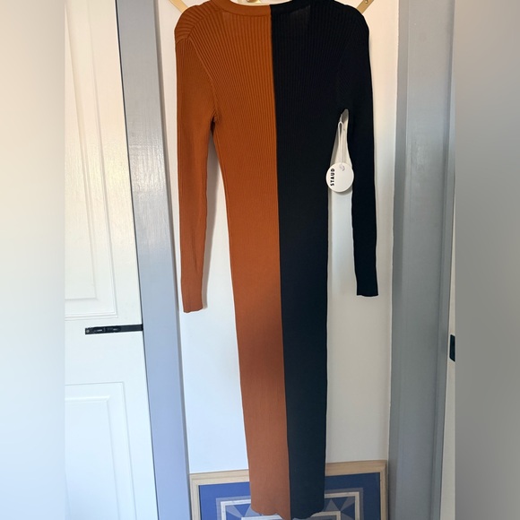 STAUD Black and Brown Long Sleeve Dress - Picture 4 of 5